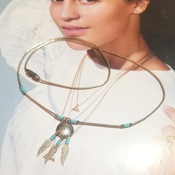 1970s Native American Concho Feather Turquoise Liquid Silver Necklace - Picture 2 of 5